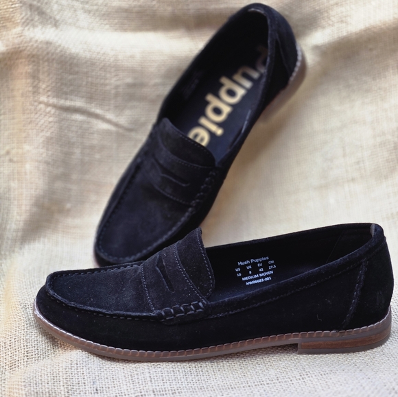 Hush Puppies  Black Suede Loafers size 10 - Picture 1 of 7